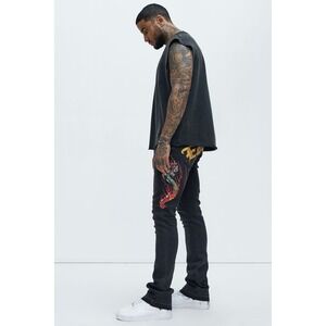 Ed Hardy Stacked Skinny Embroidered Cobra Flame Jeans in‎ Black, Men's Size 32